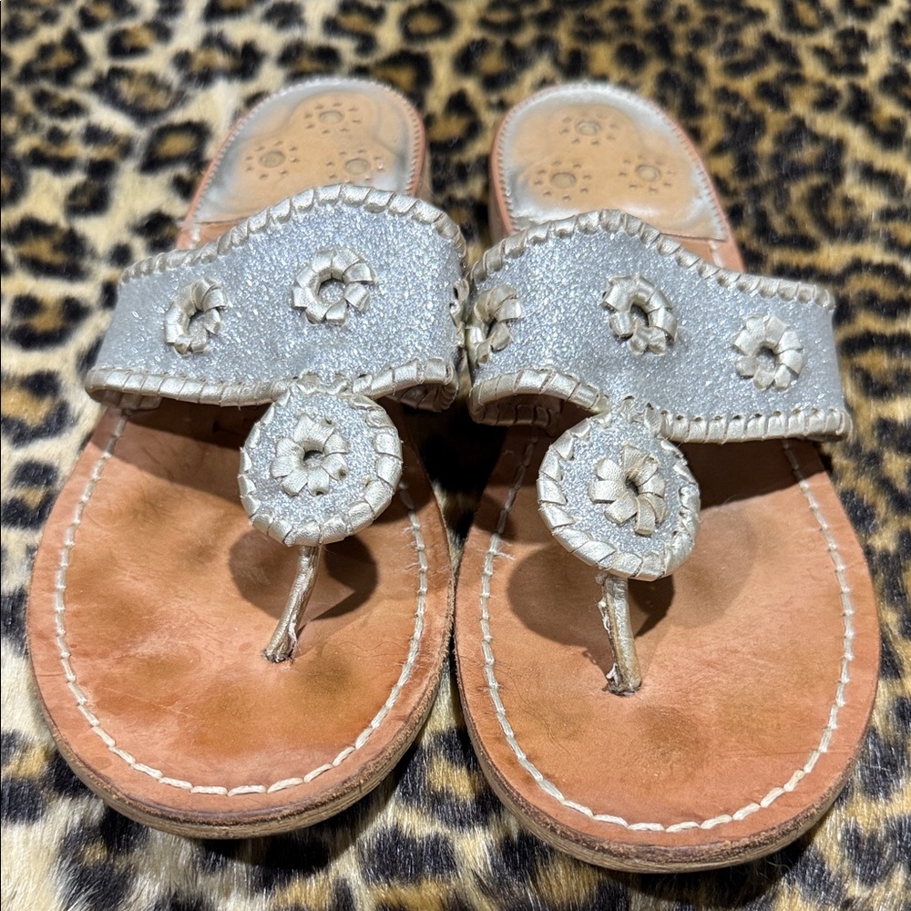 Jack Rogers Metallic Silver and Tan Sandals